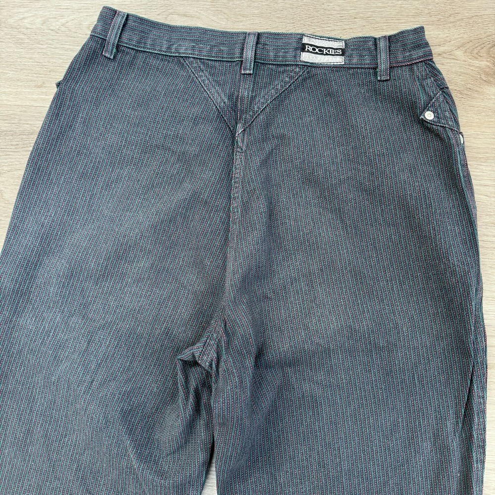 VTG Rockies Jeans Womens High Waist Bareback Stripe Western Mom Pant 33/15 30x36